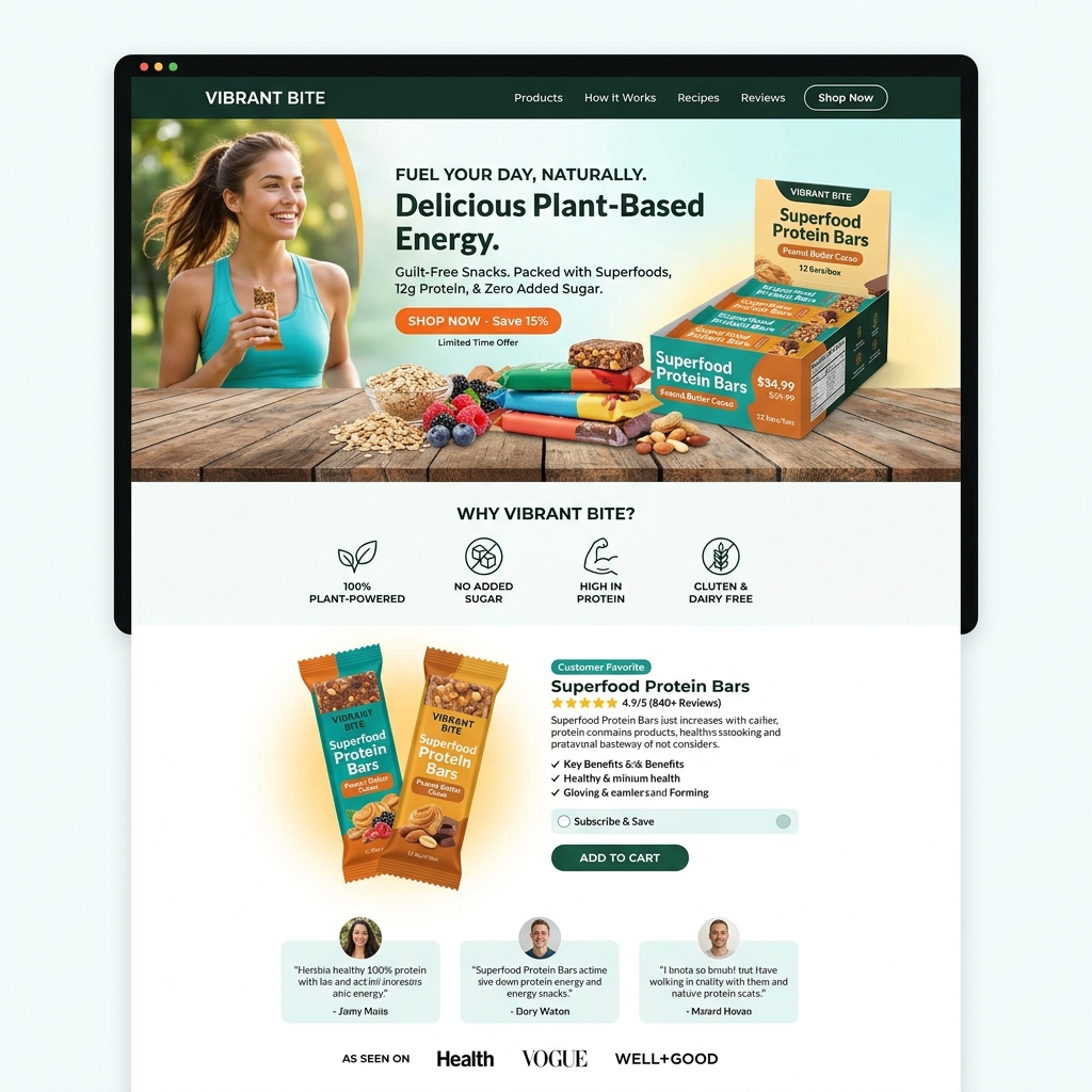 High-converting e-commerce product landing page for alternative food